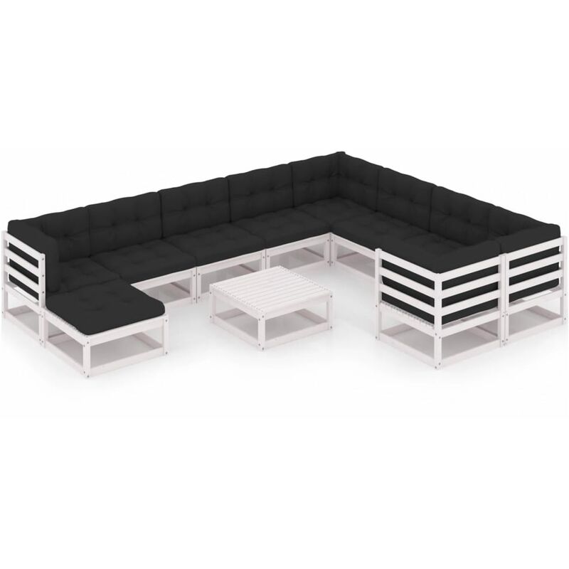 

Muebles de jardín 11 pzas y cojines blanco madera maciza pino
