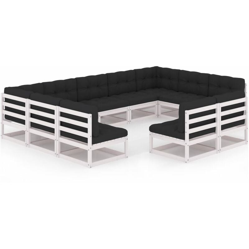 

Muebles de jardín 11 pzas y cojines blanco madera maciza pino