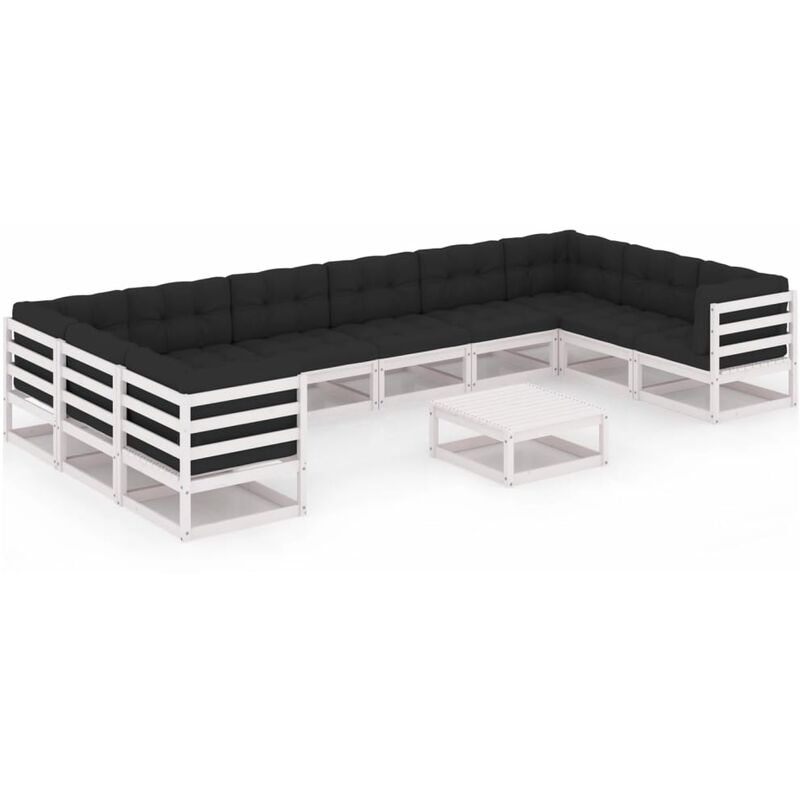

Muebles de jardín 11 pzas y cojines blanco madera maciza pino