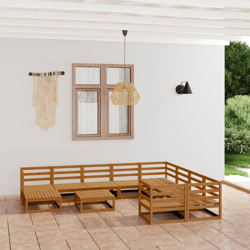 

Muebles de jardín 11 pzas y cojines madera maciza de pino
