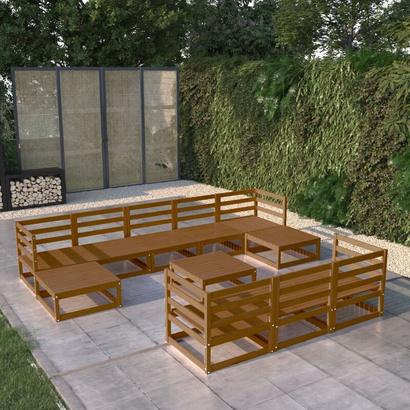 

Muebles de jardín 11 pzas y cojines madera maciza de pino