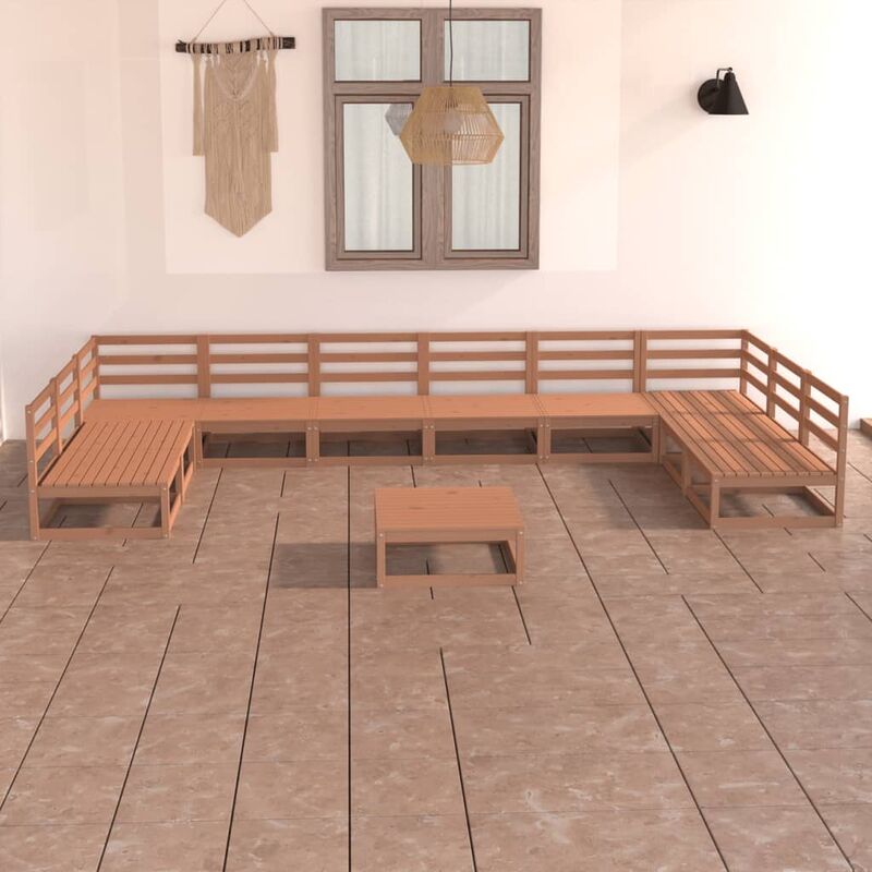 

Muebles de jardín 11 pzas y cojines madera maciza de pino