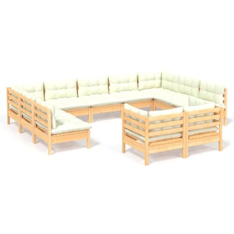 Muebles de jardín 11 pzas y cojines madera maciza de pino crema vidaXL
