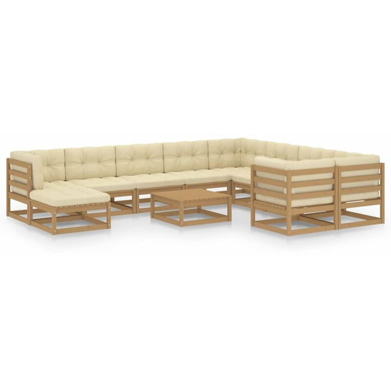 

Happyshopping - Muebles de jardin 11 pzas y cojines marron miel madera de pino
