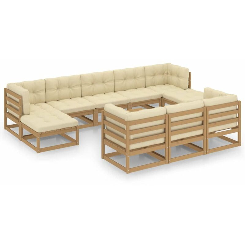 

Happyshopping - Muebles de jardin 11 pzas y cojines marron miel madera de pino