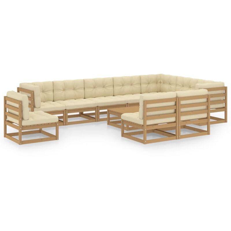 

Muebles de jardín 11 pzas y cojines marrón miel madera de pino