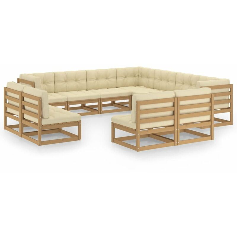 

Happyshopping - Muebles de jardin 11 pzas y cojines marron miel madera pino