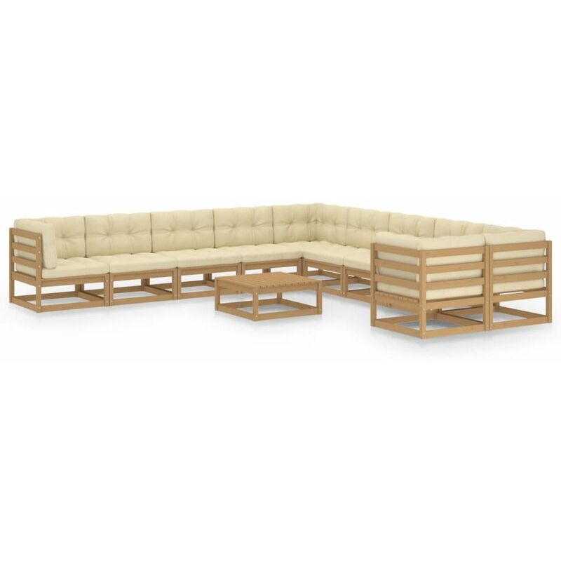 

Happyshopping - Muebles de jardin 11 pzas y cojines marron miel madera pino