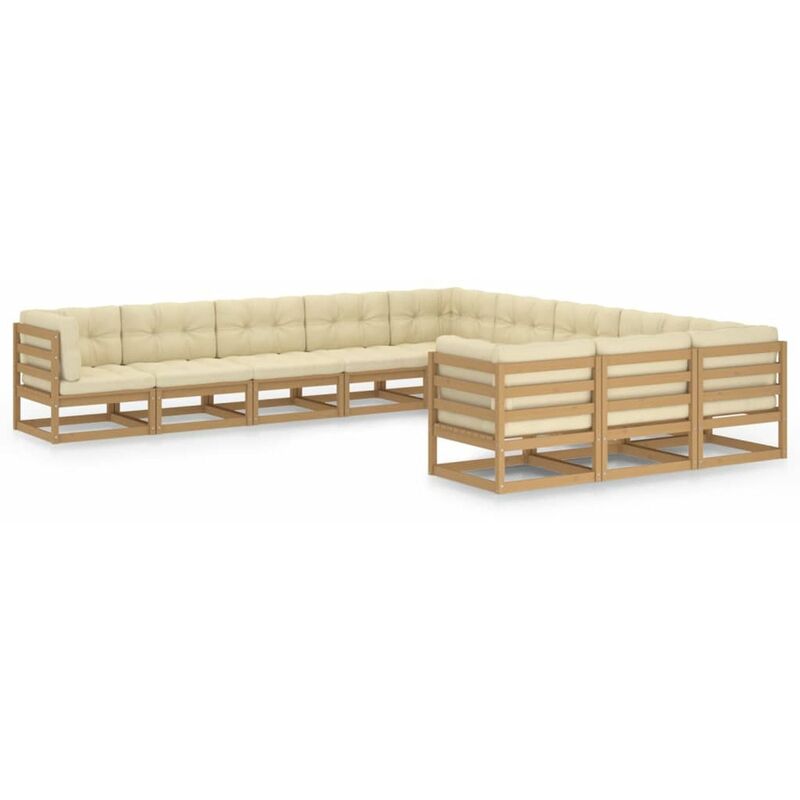 

Happyshopping - Muebles de jardin 11 pzas y cojines marron miel madera pino