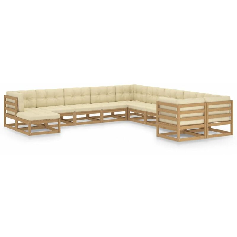 

Muebles de jardin 11 pzas y cojines marron miel madera pino