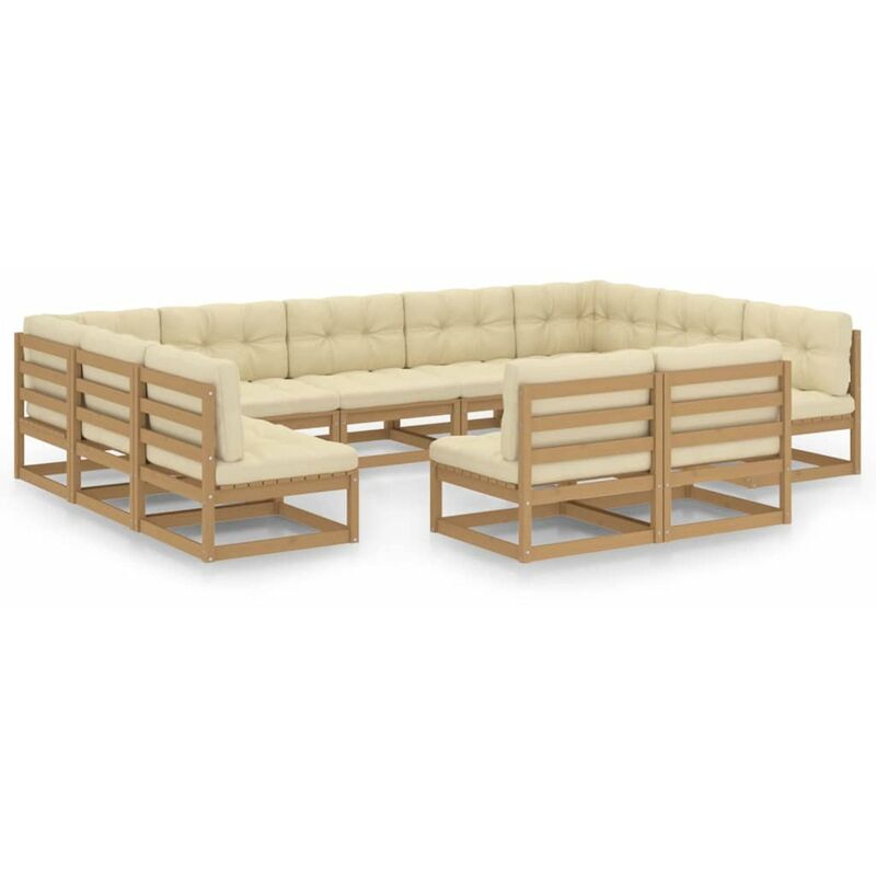 

Happyshopping - Muebles de jardin 11 pzas y cojines marron miel madera pino