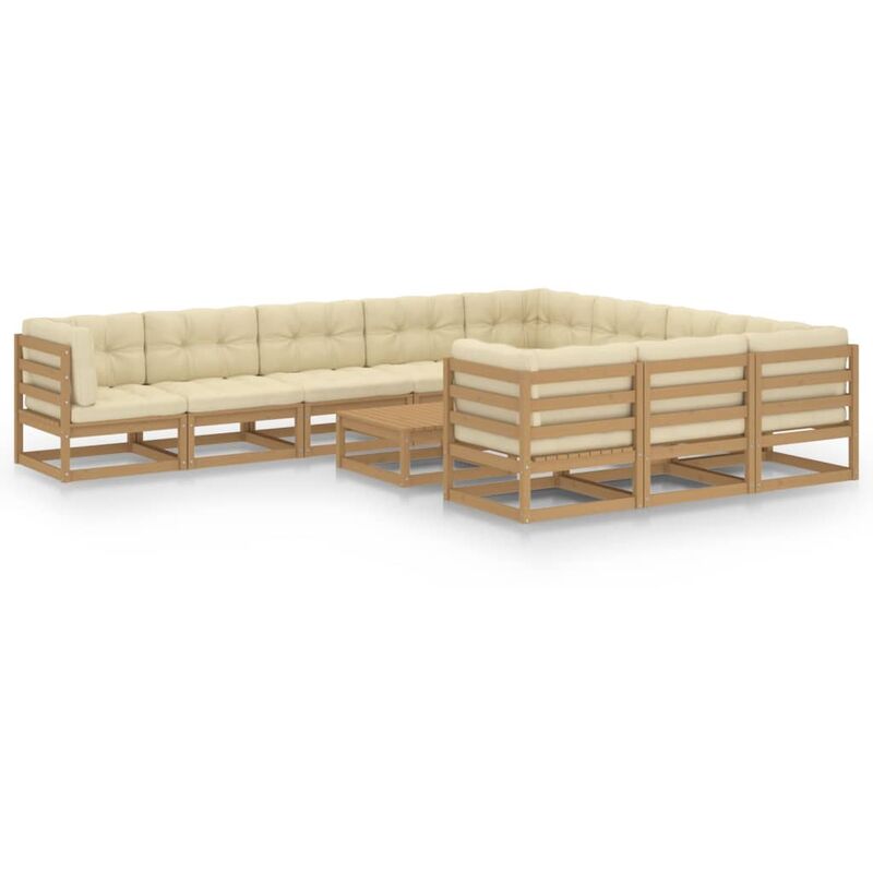 

Muebles de jardín 11 pzas y cojines marrón miel madera pino