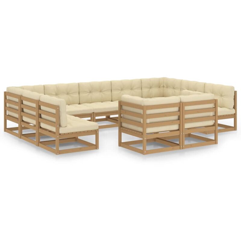 

Muebles de jardín 11 pzas y cojines marrón miel madera pino