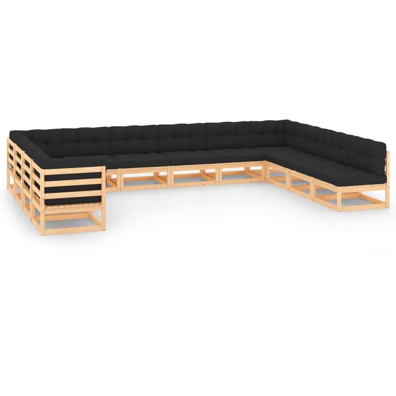 

Muebles de jardín 12 piezas cojines gris antracita madera pino
