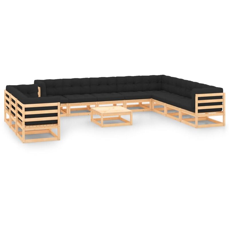 

Muebles de jardín 12 piezas cojines gris antracita madera pino