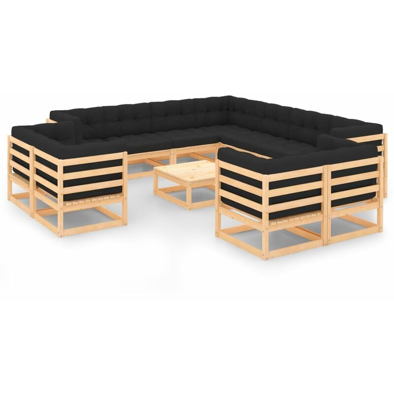 

Muebles de jardín 12 piezas cojines gris antracita madera pino
