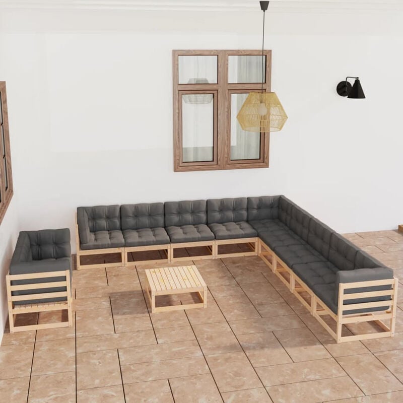 

Muebles de jardin 12 piezas con cojines madera de pino maciza