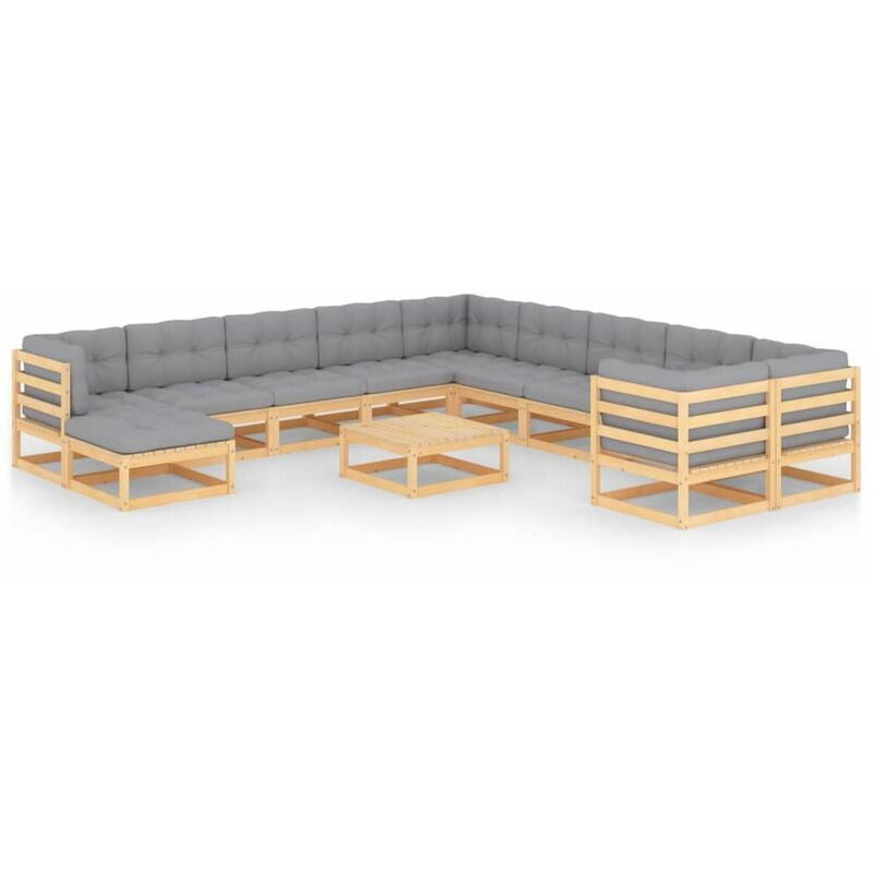 

Muebles de jardin 12 piezas con cojines madera de pino maciza