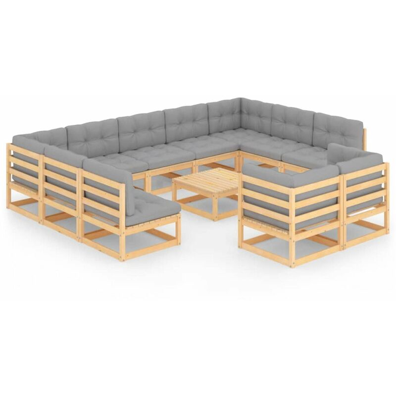 

Muebles de jardin 12 piezas con cojines madera de pino maciza