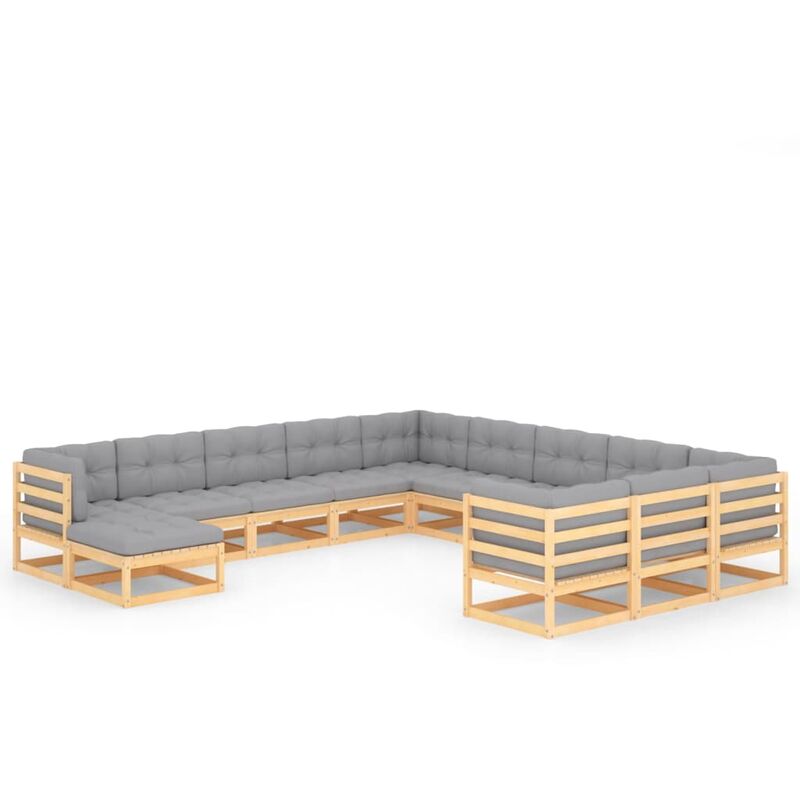 

Muebles de jardín 12 piezas con cojines madera de pino maciza