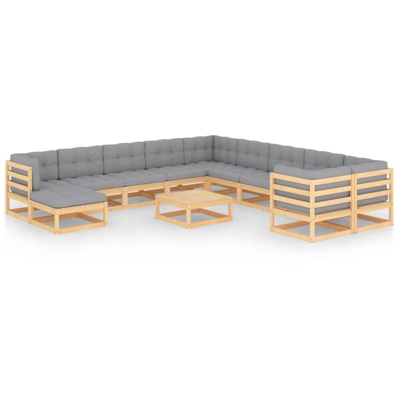 

Muebles de jardín 12 piezas con cojines madera de pino maciza