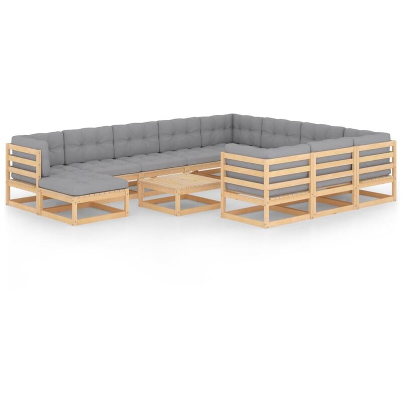 

Muebles de jardín 12 piezas con cojines madera de pino maciza