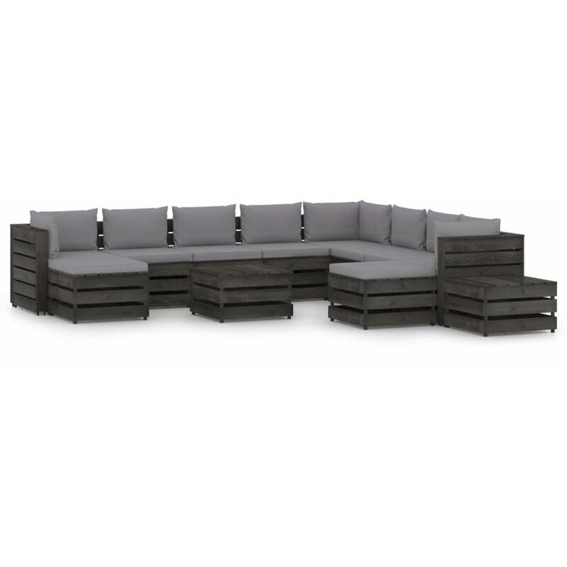 

Muebles de jardin 12 piezas con cojines madera impregnada gris