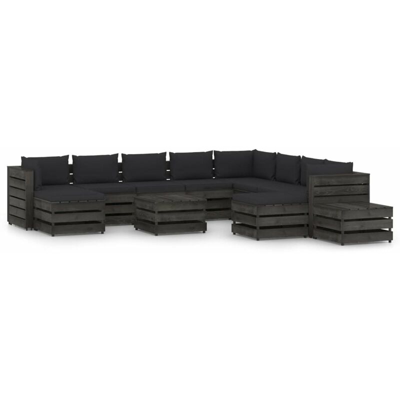 

Muebles de jardin 12 piezas con cojines madera impregnada gris