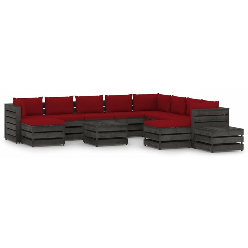 

Muebles de jardin 12 piezas con cojines madera impregnada gris