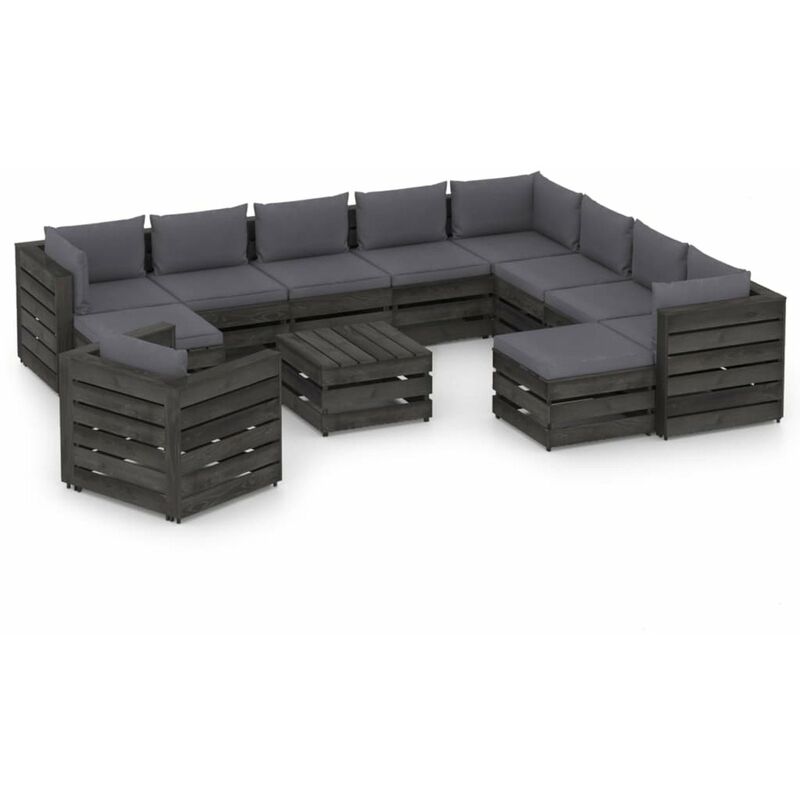 

Muebles de jardin 12 piezas con cojines madera impregnada gris