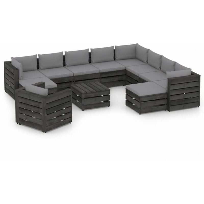 

Muebles de jardin 12 piezas con cojines madera impregnada gris