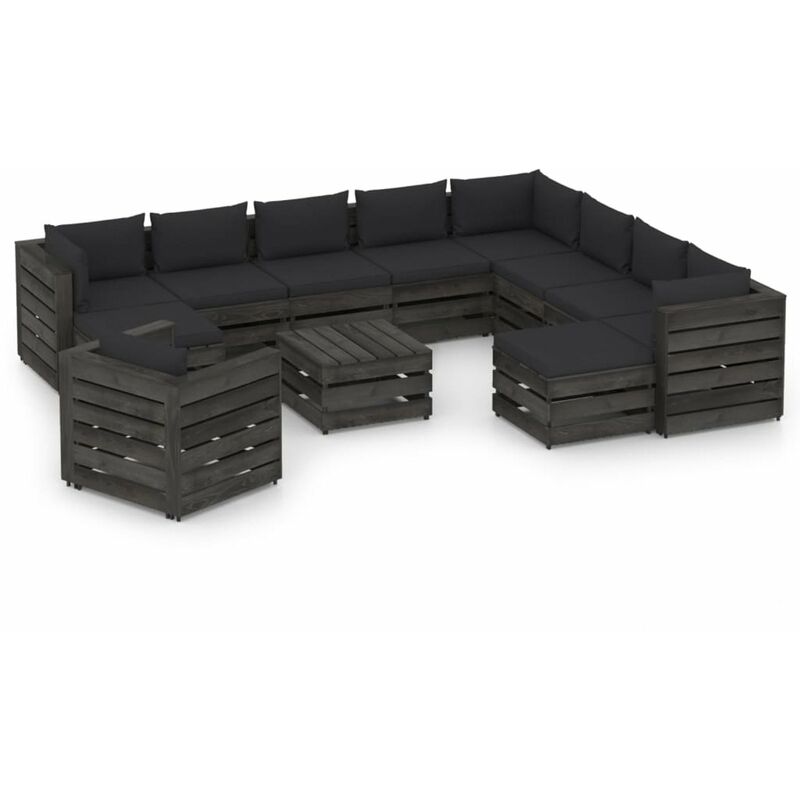 

Muebles de jardin 12 piezas con cojines madera impregnada gris
