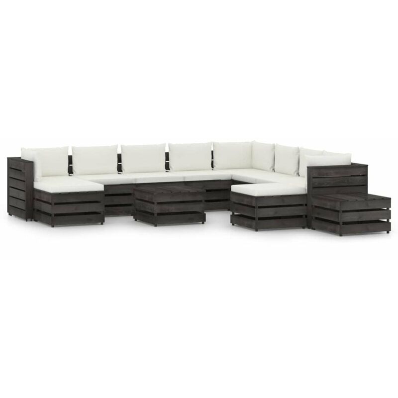 

Muebles de jardin 12 piezas con cojines madera impregnada gris