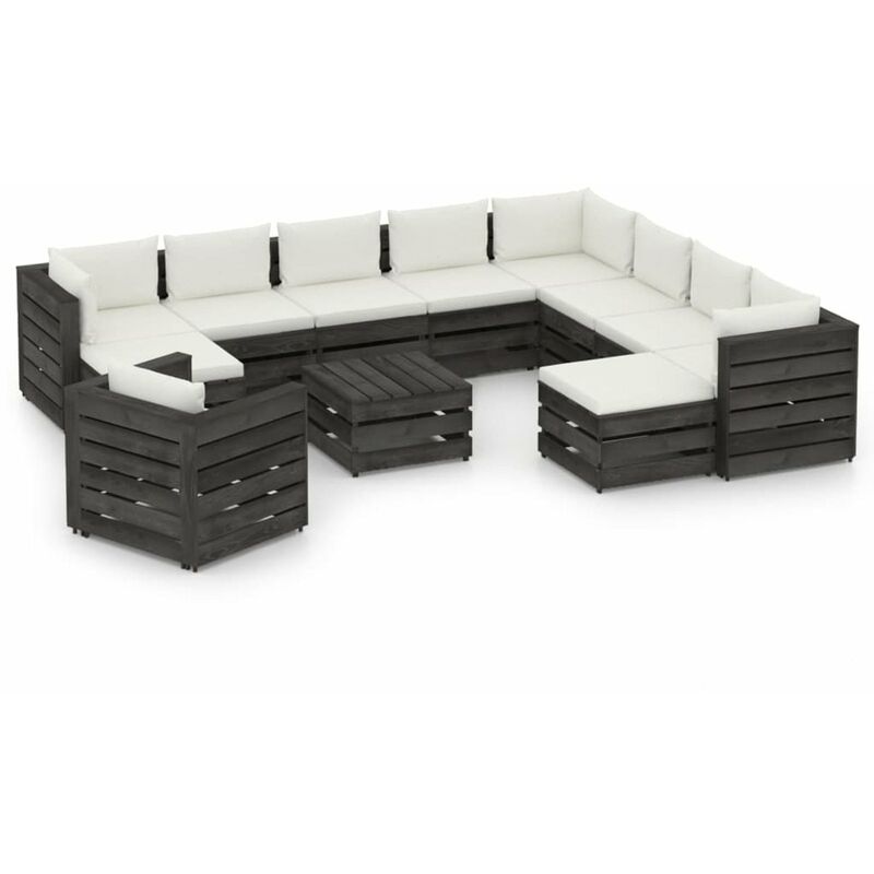 

Muebles de jardin 12 piezas con cojines madera impregnada gris