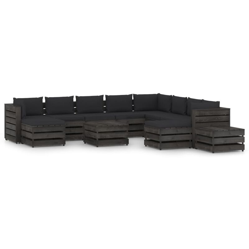 

Muebles de jardín 12 piezas con cojines madera impregnada gris