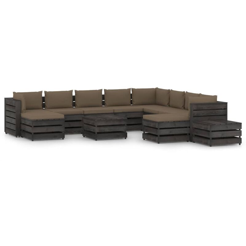 

Muebles de jardín 12 piezas con cojines madera impregnada gris