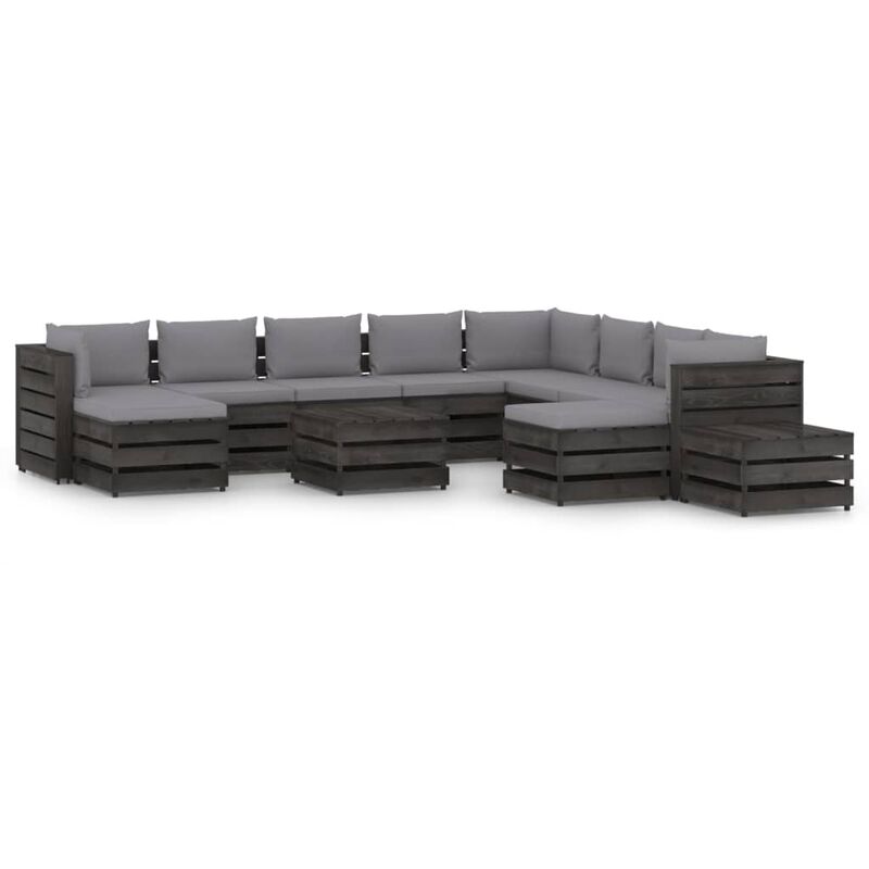 

Muebles de jardín 12 piezas con cojines madera impregnada gris