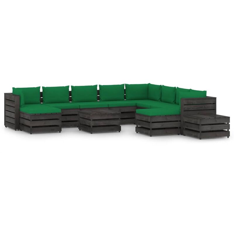 

Muebles de jardín 12 piezas con cojines madera impregnada gris