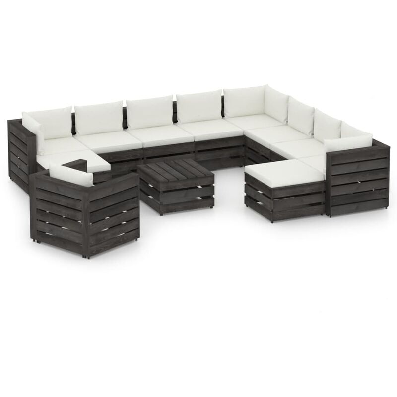 

Muebles de jardín 12 piezas con cojines madera impregnada gris