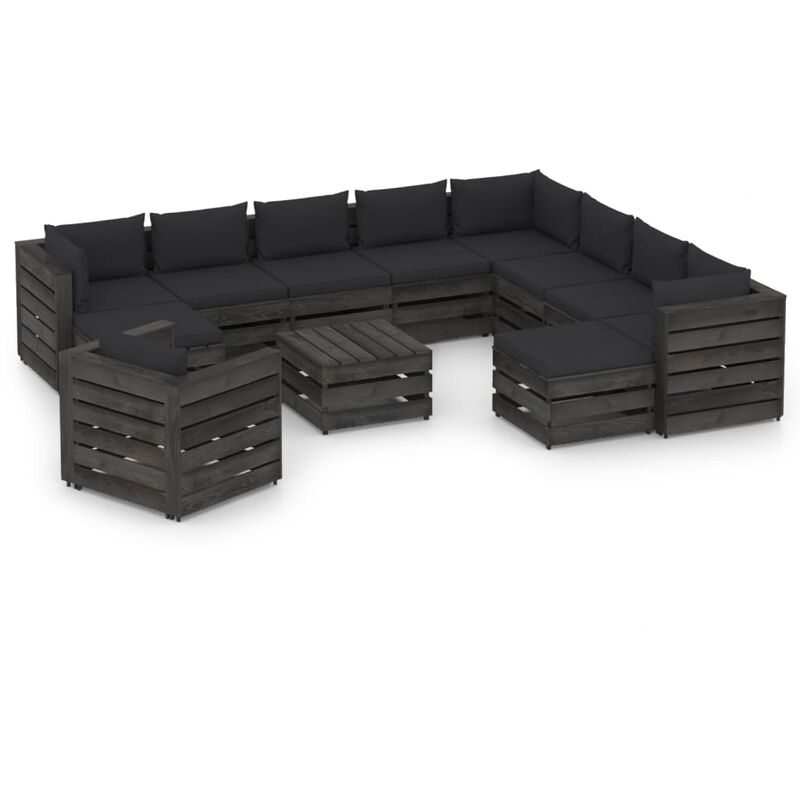 

Muebles de jardín 12 piezas con cojines madera impregnada gris