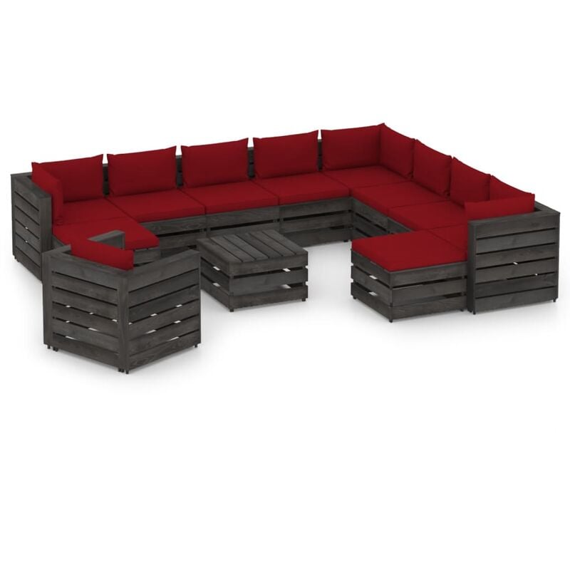 

Muebles de jardín 12 piezas con cojines madera impregnada gris