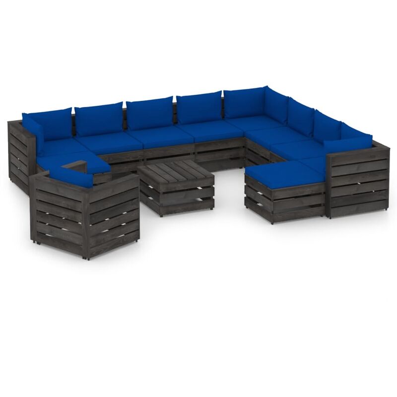 

Muebles de jardín 12 piezas con cojines madera impregnada gris