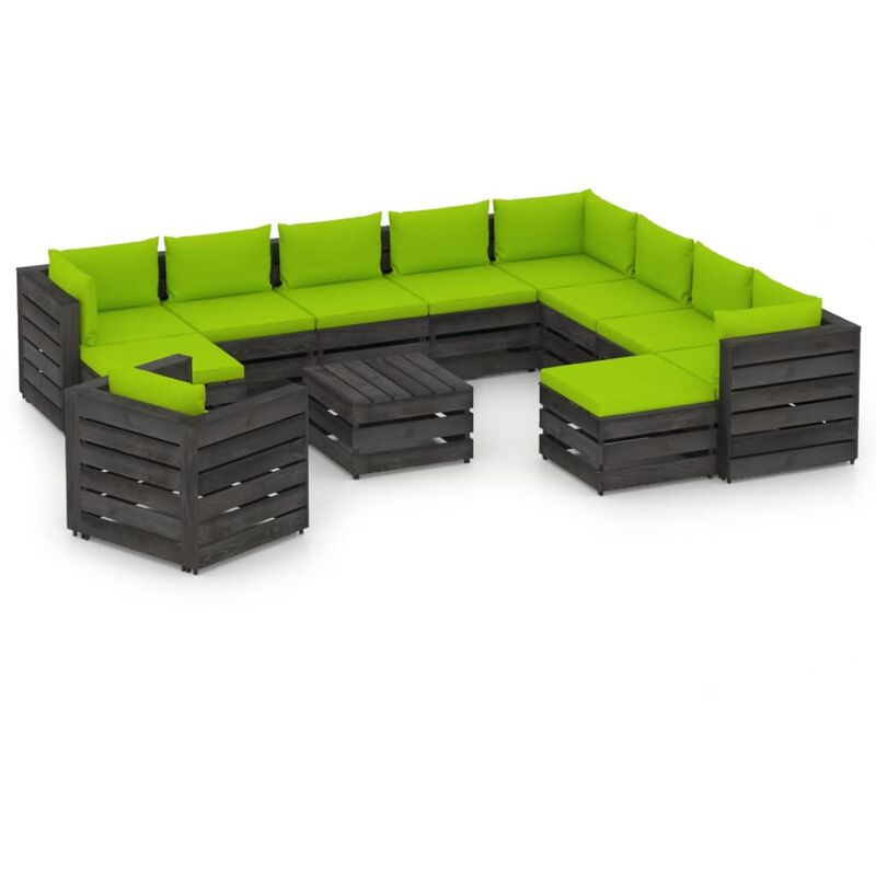 

Muebles de jardín 12 piezas con cojines madera impregnada gris