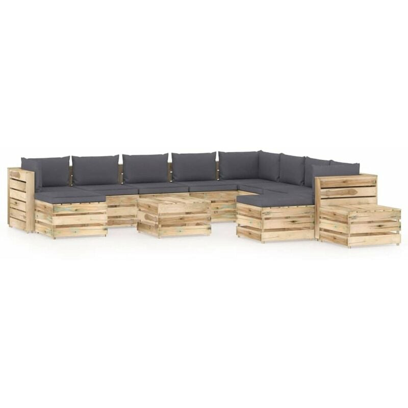 

Muebles de jardin 12 piezas con cojines madera impregnada verde