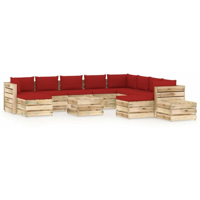 

Muebles de jardin 12 piezas con cojines madera impregnada verde