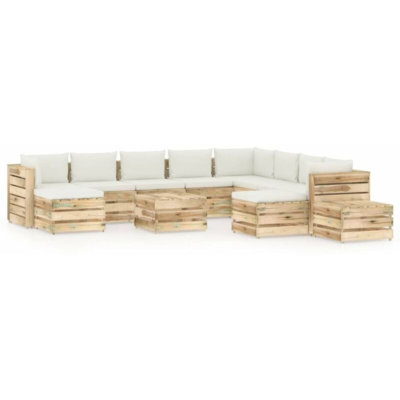 

Muebles de jardin 12 piezas con cojines madera impregnada verde