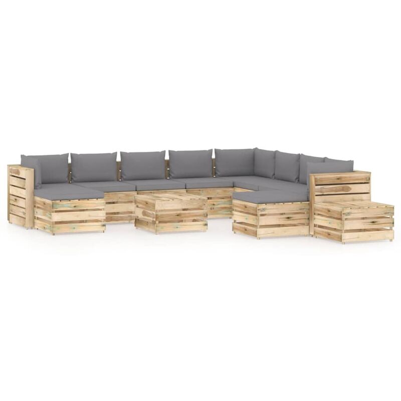 

Muebles de jardín 12 piezas con cojines madera impregnada verde
