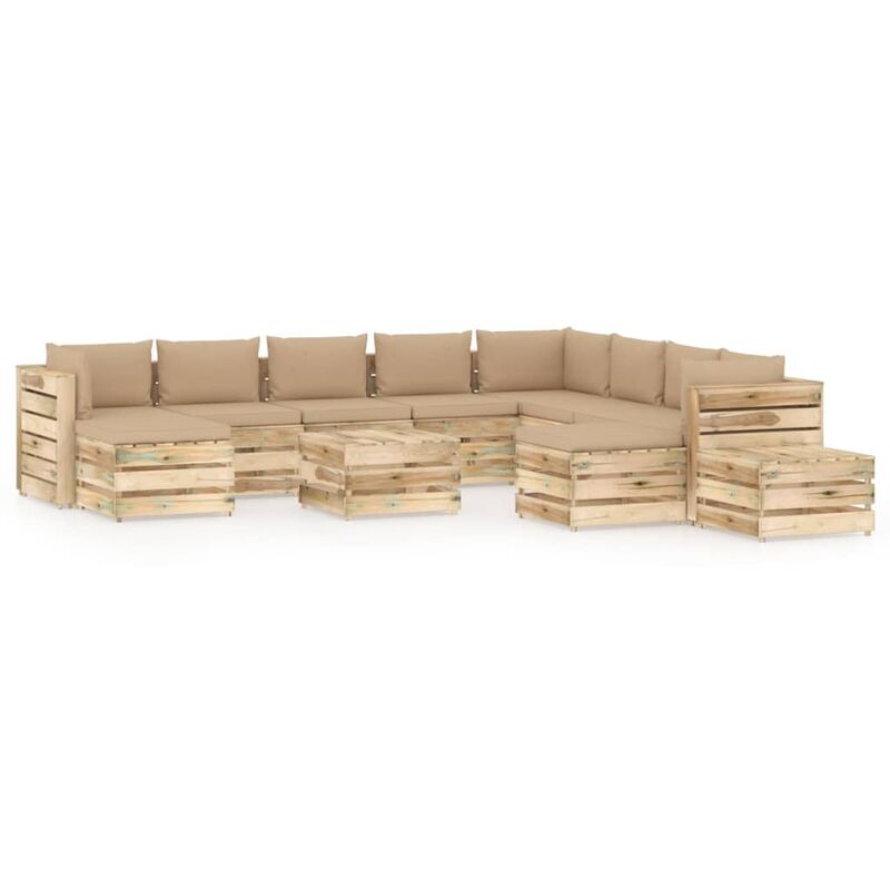 

Muebles de jardín 12 piezas con cojines madera impregnada verde