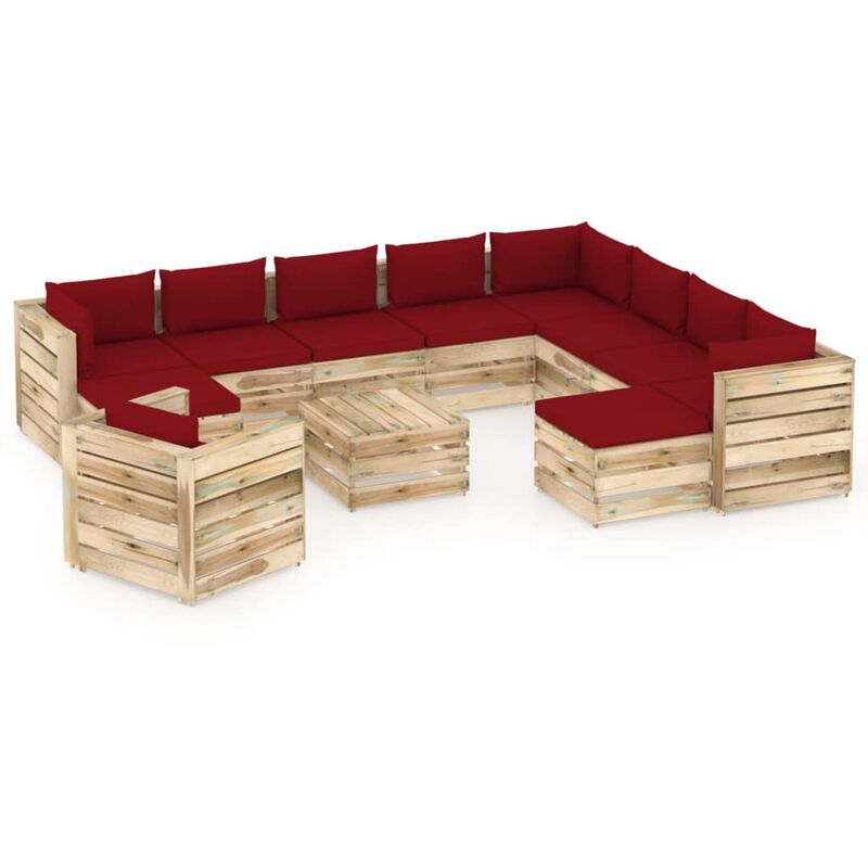 

Muebles de jardín 12 piezas con cojines madera impregnada verde