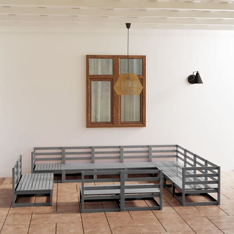 

Muebles de jardín 12 piezas gris madera de pino maciza